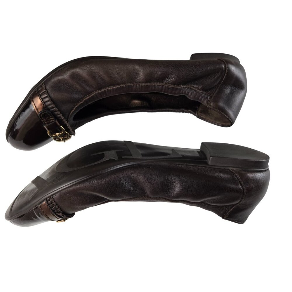AGL Brown Napa Leather Cap Toe Ballet Flat 40 Gold Ornaments, Glove Fit - Picture 11 of 11